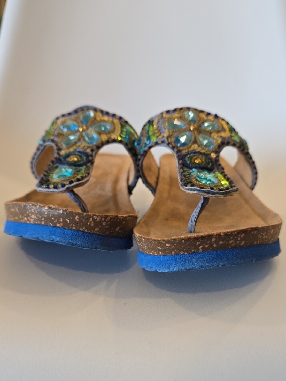 White Mountain " Bluejay" Beaded Wedge Thong Boho Design Women's Sandals - Picture 3 of 10